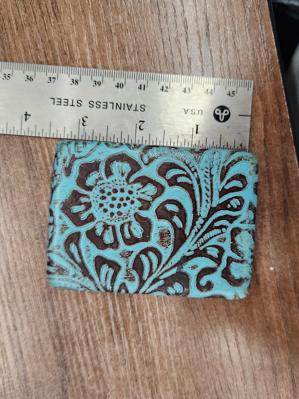 Turquoise Tooled Floral Leather Compact Mirror- Women Accessories